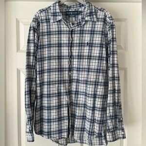 Ralph Lauren Blue and White Plaid Flannel Button Down Shirt